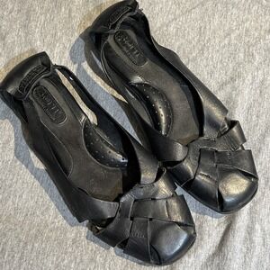 Born Black woven leather Flats, Sz 7.5 / 38.5 ER M Slip On